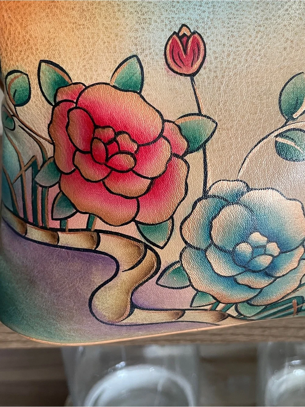 Anuschka Hand-Painted Floral & Butterfly Shoulder Bag